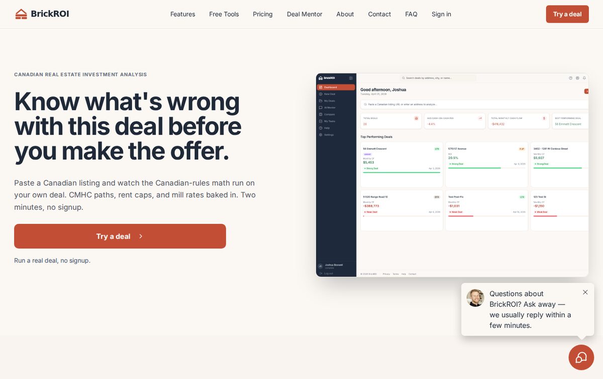 Screenshot of BrickROI: a full custom application, built and selling in 40 days.