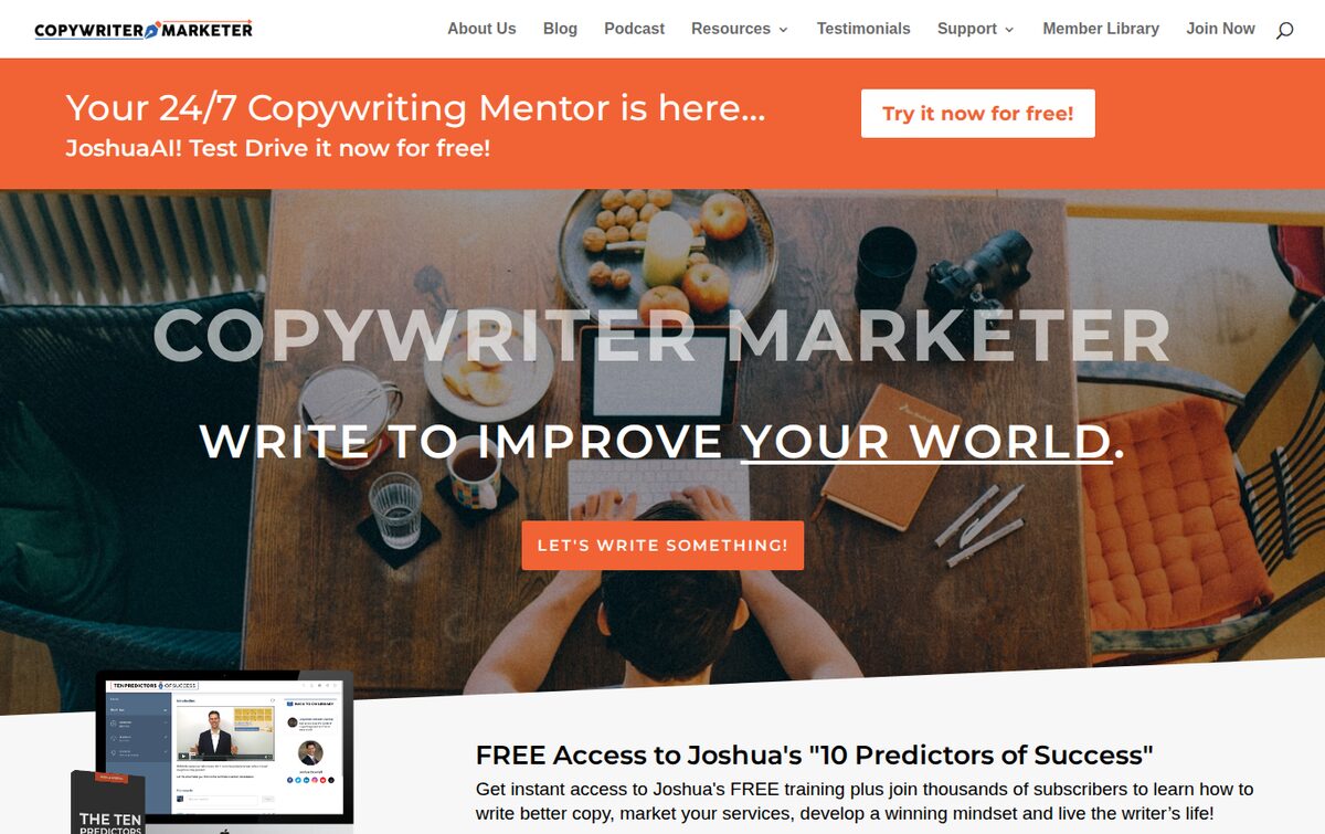 Screenshot of CopywriterMarketer: an AI mentor for more than 37,000 students.